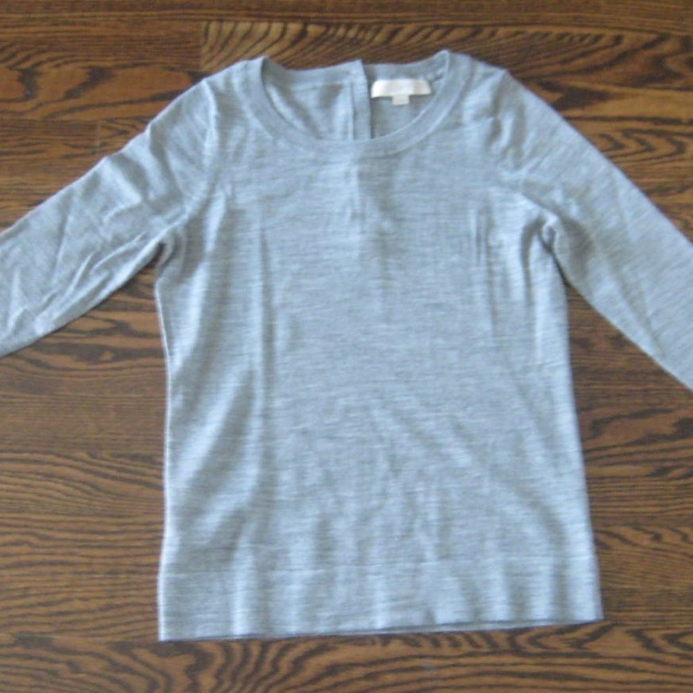 LOFT GRAY THIN ACRYLIC WOOL SWEATER ¾ SLEEVE SMALL